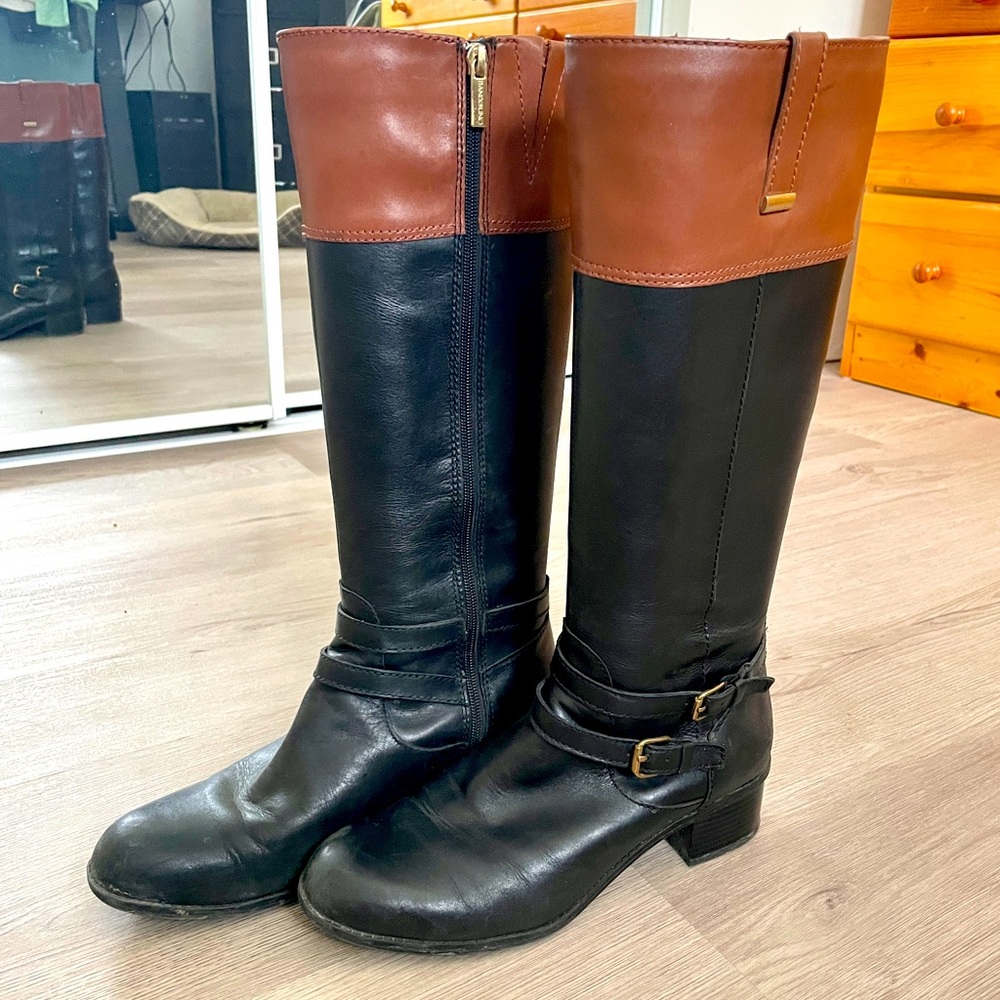 Bandolino Black and Brown Leather Roding Boots